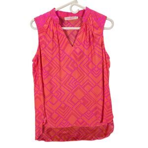 Alice & Trixie Shirt Womens Small Sleeveless Silk Geometric Pink Coastal Beachy